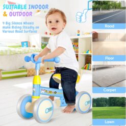 Bicicleta fara pedale cu 4 roti cu lumini, sunete, Ajustabila, 2 ANI+, Albastru 01