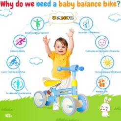 Bicicleta fara pedale cu 4 roti cu lumini, sunete, Ajustabila, 2 ANI+, Albastru 01