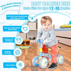 Bicicleta fara pedale cu 4 roti cu lumini, sunete, Ajustabila, 2 ANI+, Albastru 01