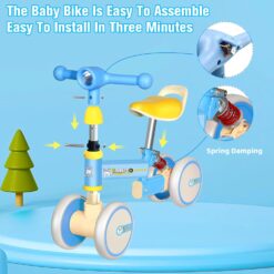 Bicicleta fara pedale cu 4 roti cu lumini, sunete, Ajustabila, 2 ANI+, Albastru 01