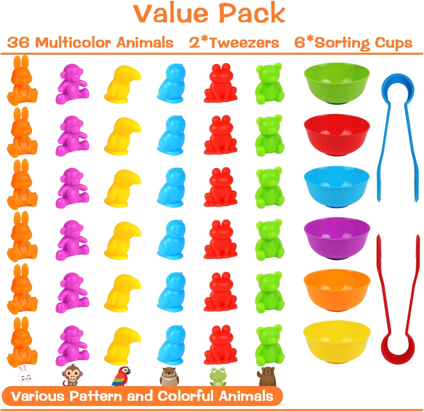 Joc creativ Montessori, sortare cu animale salbatice , 36 piese, 3 ani 01