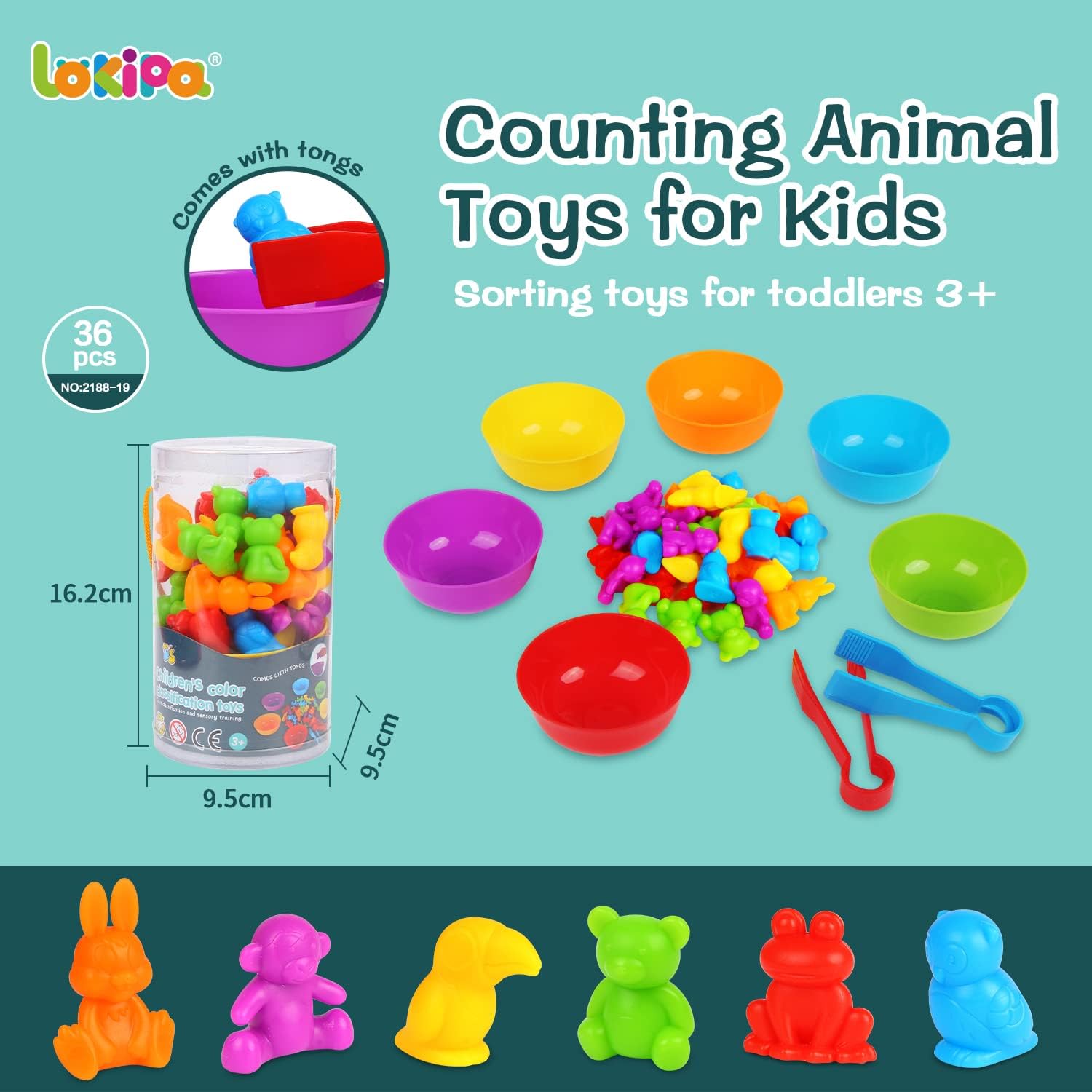 Joc creativ Montessori, sortare cu animale salbatice , 36 piese, 3 ani 01