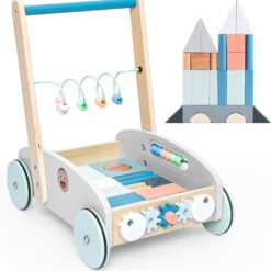 Jucarie de impins din lemn cu set de cuburi 01