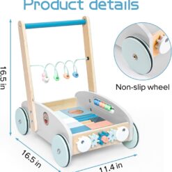 Jucarie de impins din lemn cu set de cuburi 01