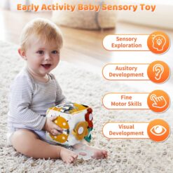 Jucarie educativa si senzoriala bebe, Cub textil cu activitati, 6 luni+ 01