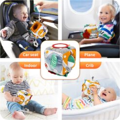 Jucarie educativa si senzoriala bebe, Cub textil cu activitati, 6 luni+ 01