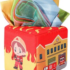 Jucarie educativa si senzoriala bebe, Cub textil cu servetele, 0 luni+ 04