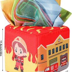 Jucarie educativa si senzoriala bebe, Cub textil cu servetele, 0 luni+ 04
