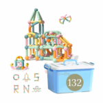 Set de constructie 3D, magnetic, 132 piese, 3 ANI