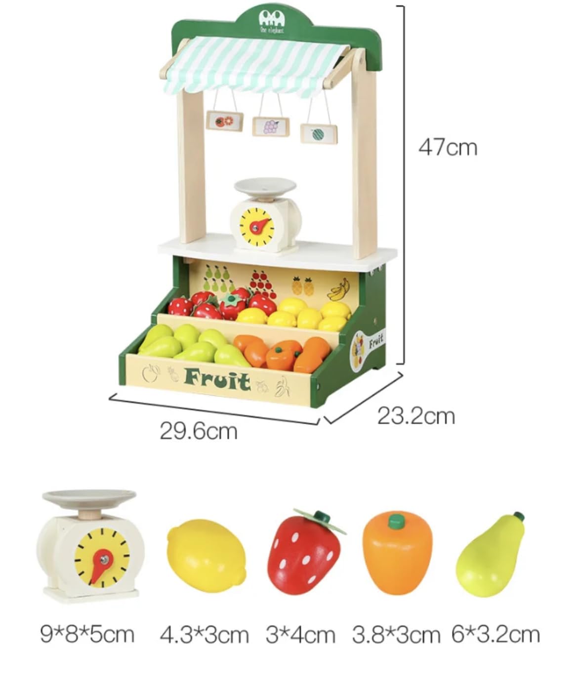 Stand din lemn cu fructe si cantar, 47 cm, 3 ani 01