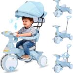 Tricicleta 3 in 1 cu sunete si lumini,cu maner parental, 1-4 ani, albastru