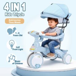 Tricicleta 3 in 1 cu sunete si lumini,cu maner parental, 1-4 ani, albastru 06