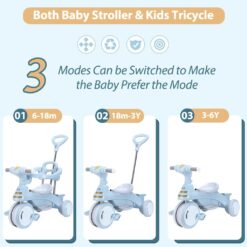 Tricicleta 3 in 1 cu sunete si lumini,cu maner parental, 1-4 ani, albastru 06