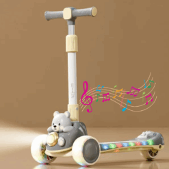 Trotineta far si lumini, sunete, pliabila, 3 ani+, Ursulet Gri