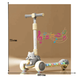 Trotineta far si lumini, sunete, pliabila, 3 ani+, Ursulet Gri