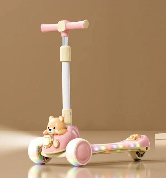 Trotineta far si lumini, sunete, pliabila, 3 ani+, Ursulet Roz - imagine 2