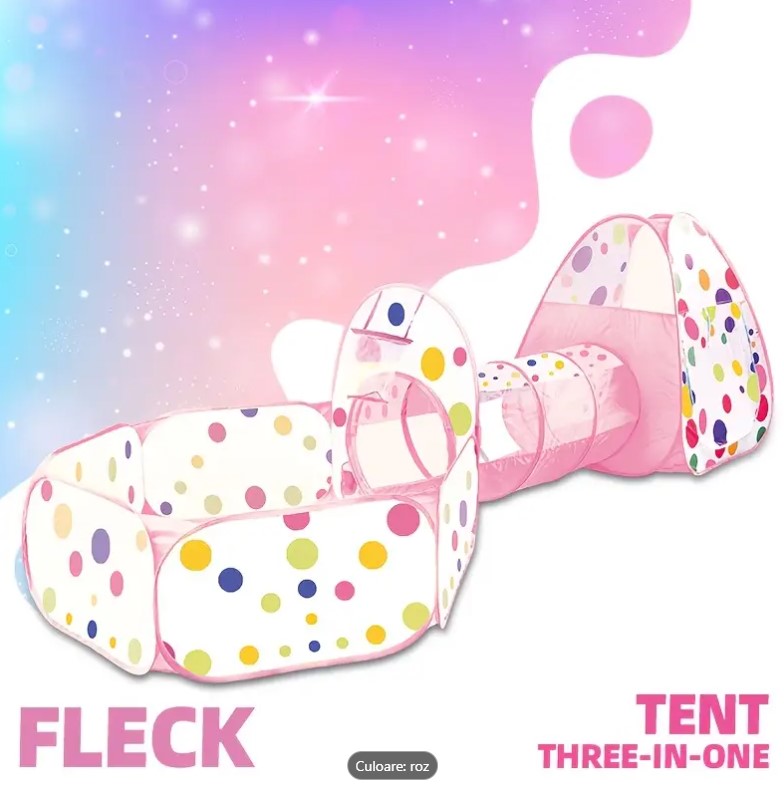 Cort de joaca si tunel pentru copii 3 in 1, 310 cm, Roz 01