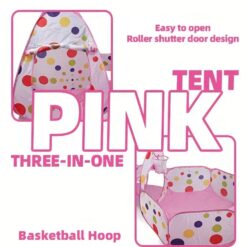 Cort de joaca si tunel pentru copii 3 in 1, 310 cm, Roz 01