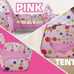 Cort de joaca si tunel pentru copii 3 in 1, 310 cm, Roz 01