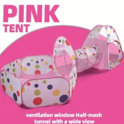 Cort de joaca si tunel pentru copii 3 in 1, 310 cm, Roz 01