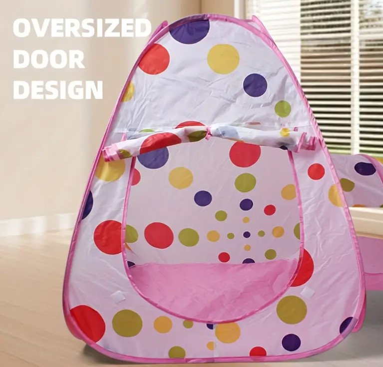 Cort de joaca si tunel pentru copii 3 in 1, 310 cm, Roz 01