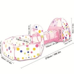 Cort de joaca si tunel pentru copii 3 in 1, 310 cm, Roz 01