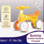 Bicicleta fara pedale cu 4 roti cu lumini, sunete, Baloane de sapun, 1-3 ani, Galben