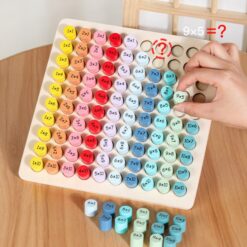 Joc educativ din lemn cu numere, Tabla Inmultirii pana la 10, 100 piese 01