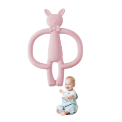 Jucarie de dentitie din silicon, Iepuras Roz, 6 luni+