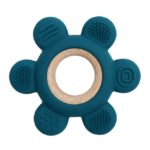 Jucarie de dentitie din silicon si lemn, Albastru Marin, 6 luni+