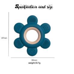 Jucarie de dentitie din silicon si lemn, Albastru Marin, 6 luni+