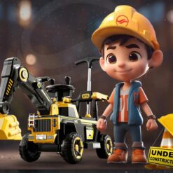 Masinuta Electrica pentru Copii cu 4 Roti, 6V, Muzica si Lumini, 2-7 ani, Excavator rosu 01