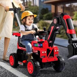 Masinuta Electrica pentru Copii cu 4 Roti, 6V, Muzica si Lumini, 2-7 ani, Excavator rosu 16