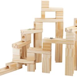 Set de constructie din lemn circuit cu bile - Marble Track, Onshine Marble, 60 piese 01