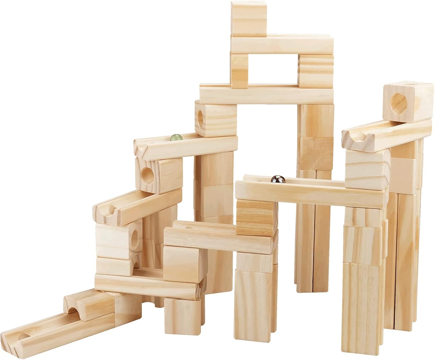 Set de constructie din lemn circuit cu bile - Marble Track, Onshine Marble, 60 piese 01