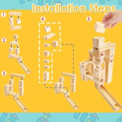 Set de constructie din lemn circuit cu bile - Marble Track, Onshine Marble, 60 piese 01