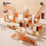 Set de constructie din lemn circuit cu bile - Marble Track, Onshine Marble, 80 piese