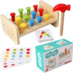 Banc de lucru cu ciocanel si cuie, puzzle asociere pentru copii, 3 ani