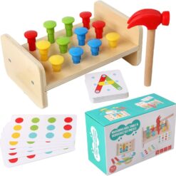Banc de lucru cu ciocanel si cuie, puzzle asociere pentru copii, 3 ani 01