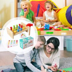 Banc de lucru cu ciocanel si cuie, puzzle asociere pentru copii, 3 ani 01