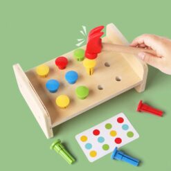 Banc de lucru cu ciocanel si cuie, puzzle asociere pentru copii, 3 ani 01