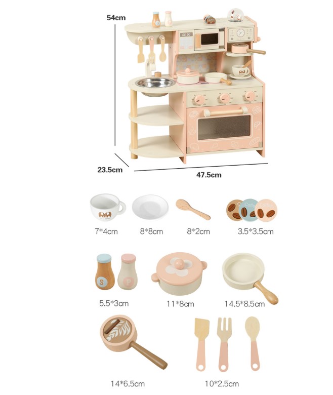 Bucatarie din lemn cu accesorii, 53cm, Roz - imagine 2