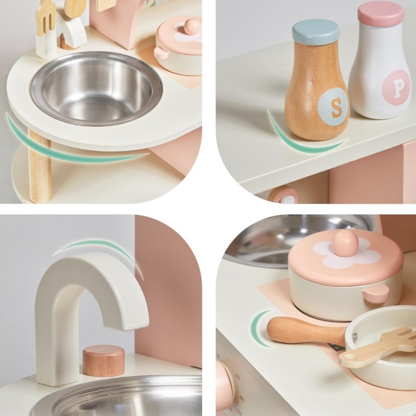 Bucatarie din lemn cu accesorii, 53cm, Roz 06