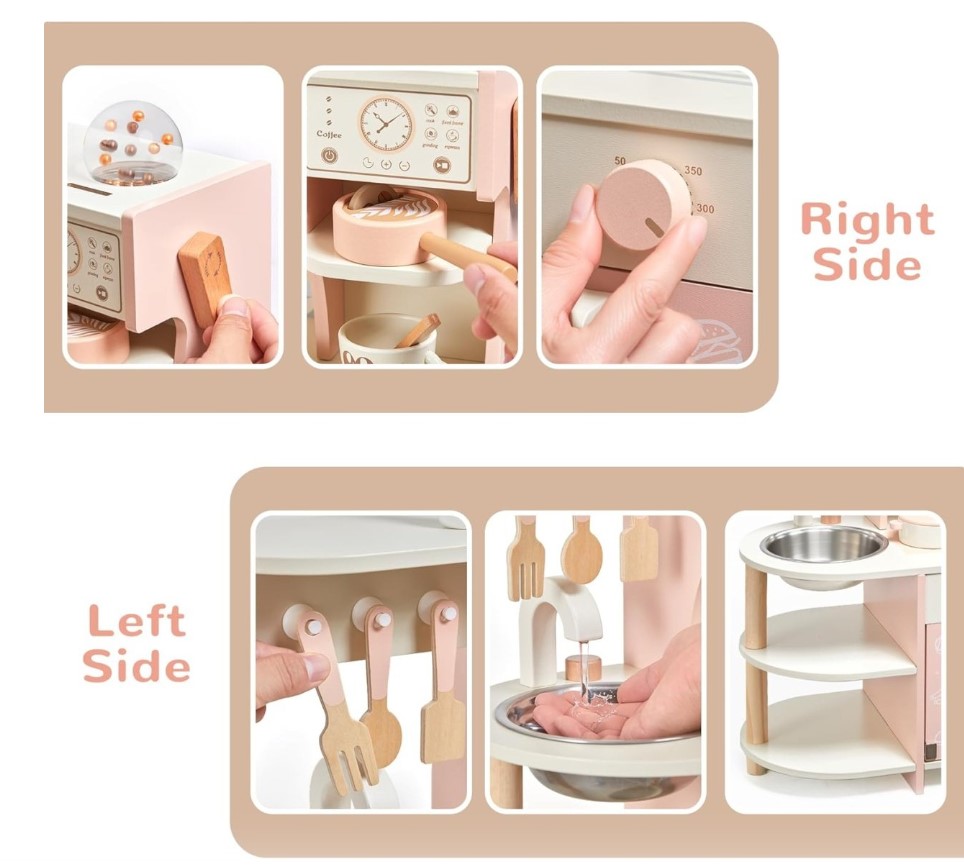 Bucatarie din lemn cu accesorii, 53cm, Roz 06