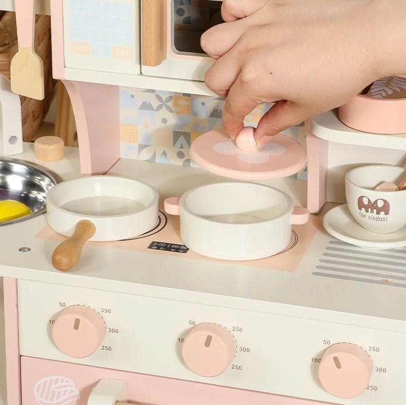 Bucatarie din lemn cu accesorii, 53cm, Roz 06