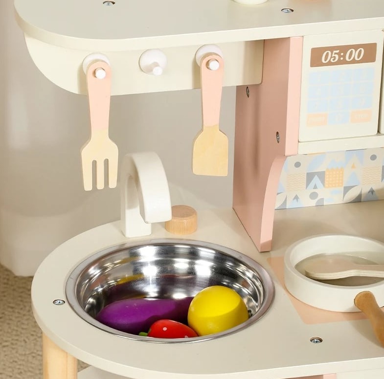 Bucatarie din lemn cu accesorii, 53cm, Roz 06