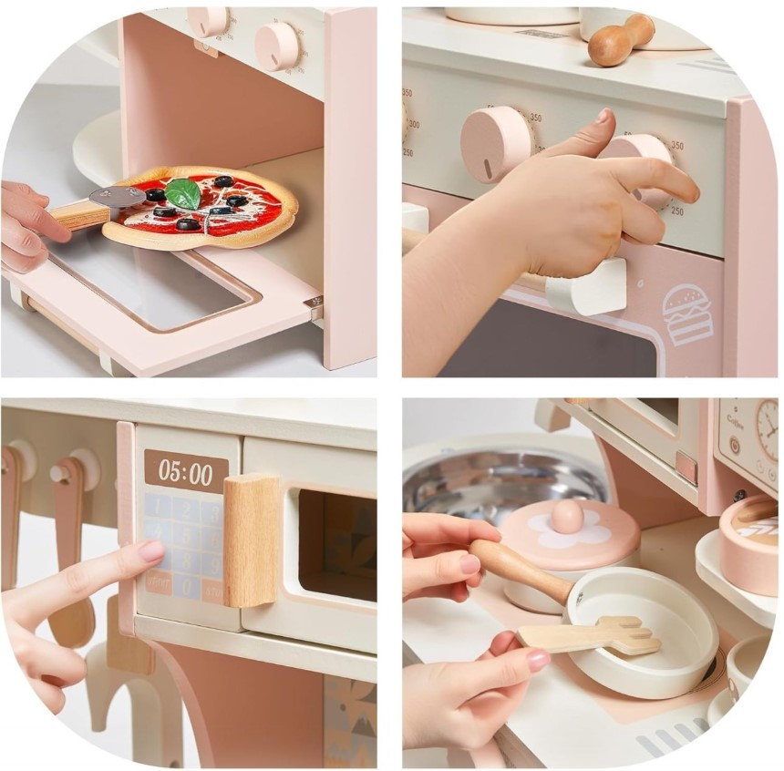 Bucatarie din lemn cu accesorii, 53cm, Roz - imagine 10