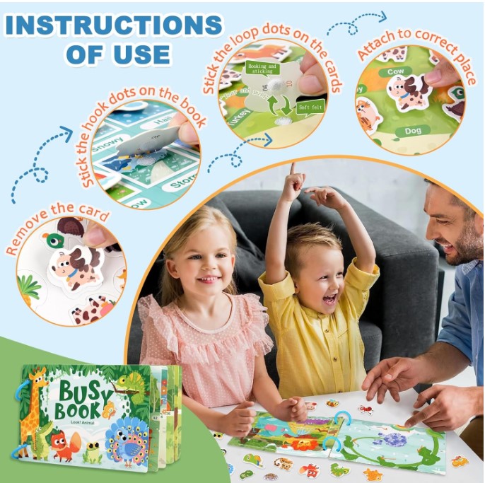 Carte cu stickere reutilizabile, Busy Book, Animale, 3ani+