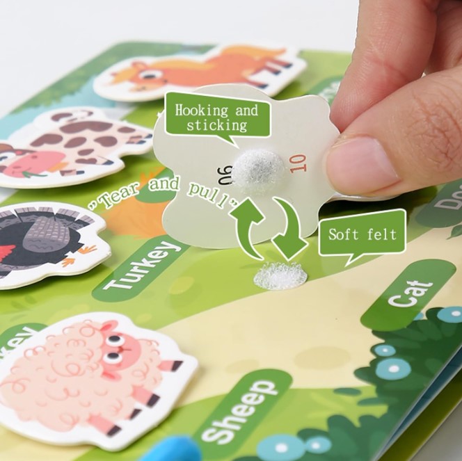 Carte cu stickere reutilizabile, Busy Book, Animale, 3ani+