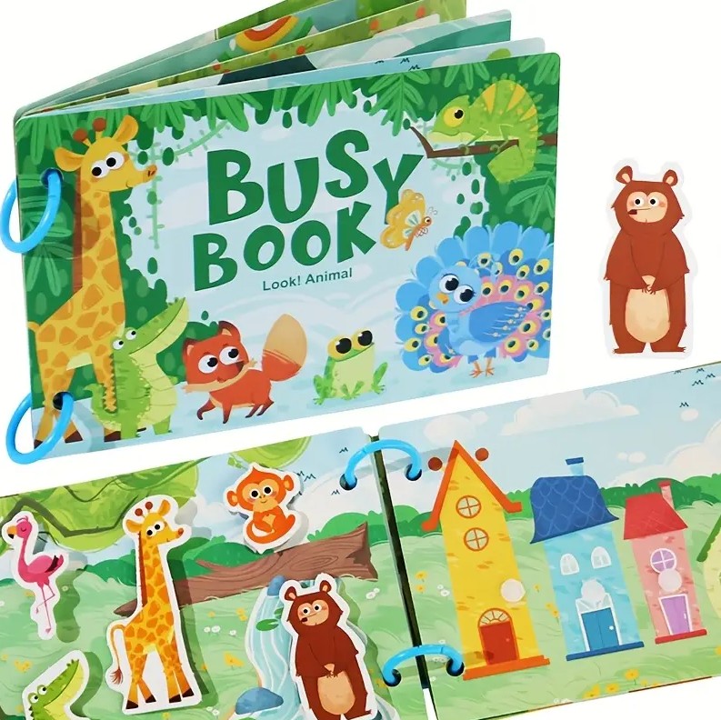 Carte cu stickere reutilizabile, Busy Book, Animale, 3ani+